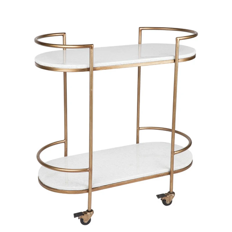 Decorative 2022 Hotel Kitchen Gold Metal Mini Bar Trolley Serving Cart 