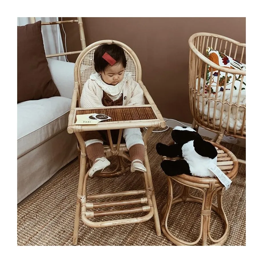 Rattan High Chair Baby Feeding Eco Friendly Durable
