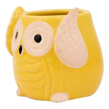 Handcrafted Bulk Decorative Yellow Owl Ceramic Luxury Flower Pot Planter Best Selling for Home Decoration 4.30 Inches CP-110