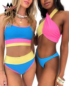 Custom Private Label Two-Piece Halter Swimwear Patchwork Beachwear Bikini Set