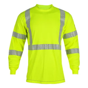 Wholesale Custom Man Safety Long Sleeve  Flame Retardant Shirt FR Work Fireproof Shirt with Reflective Tape Shirts