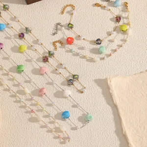 2026 New Colorful White Heart Shape Colorful Transparent Shell Beads Necklace Stainless Steel Gold Plated