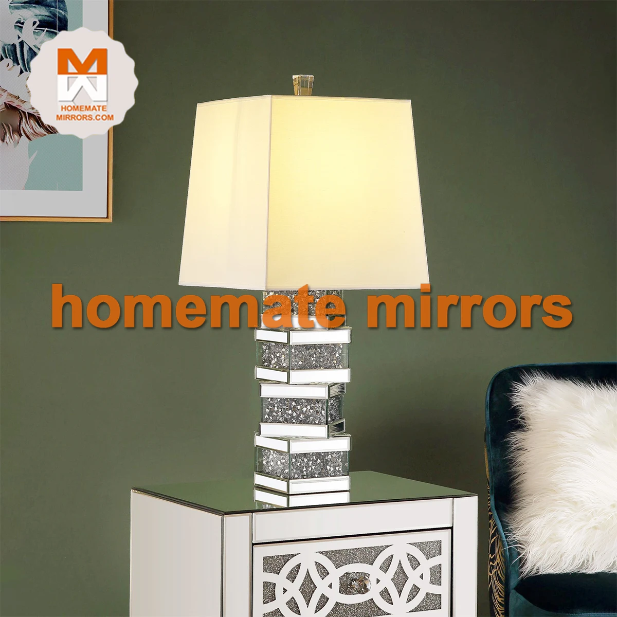 Modern Silver Crystal Led Mirror Table Lamp For Warm Light Bedroom