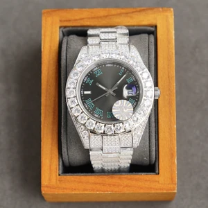 New Diamond-set Moissanite High-quality Business Classic Men's Mechanical Watch Stainless Steel Waterproof Retro Automatic Watch