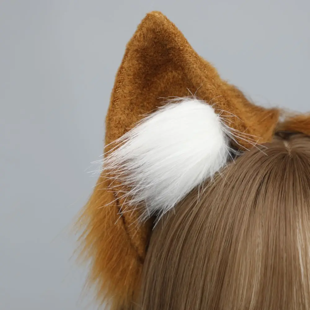 E0049 Faux Fox Cat Ears Headband Tail Set Cosplay Use Animal Costumes Halloween Dress up Accessories