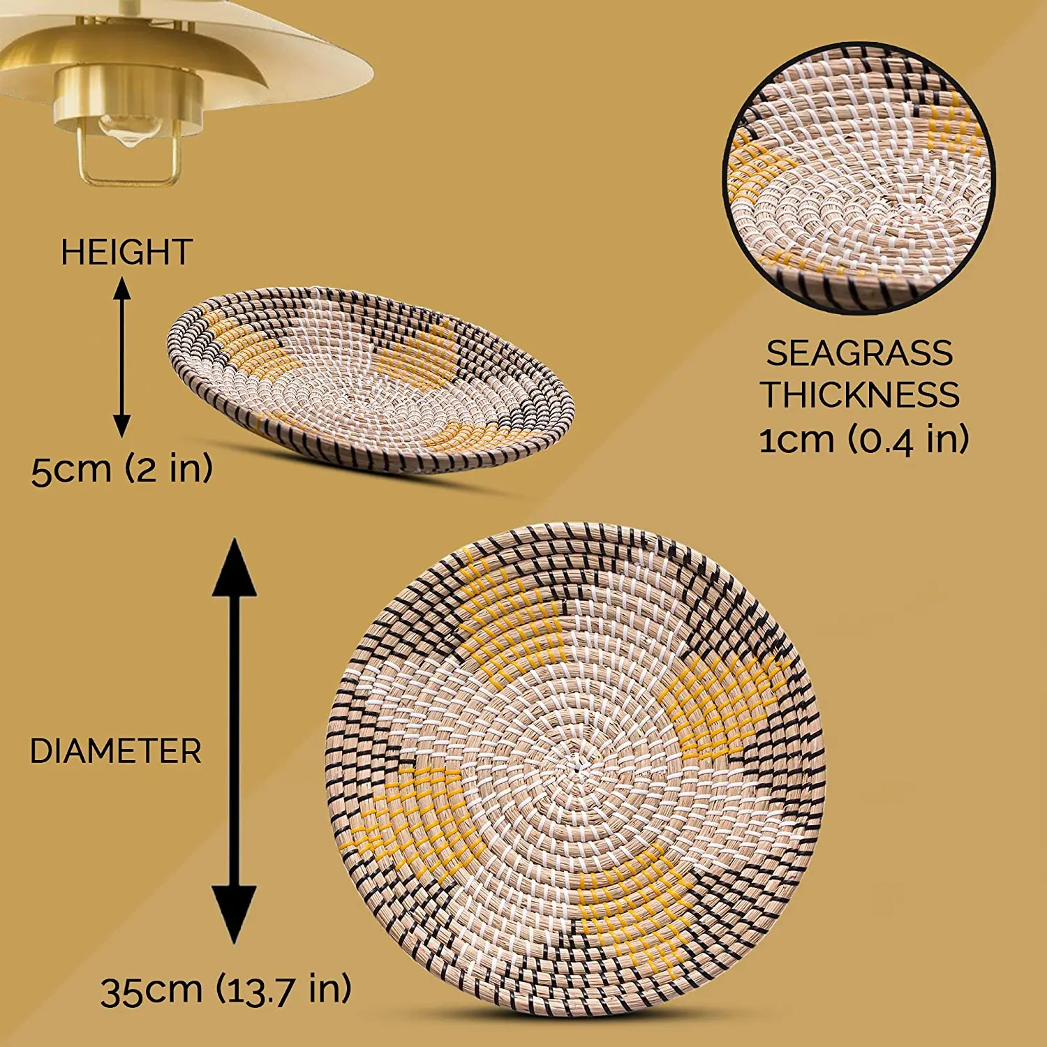 Set Boho Round Seagrass Wall Decoration Wall Baskets With Patterns