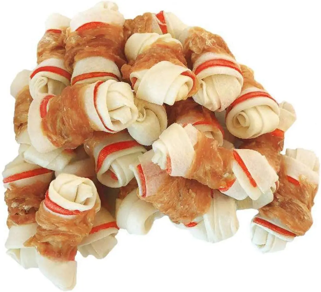 Promotes Digestive Health Dental Care Dog Treats Chicken Wrapped Rawhide Bones Medium Breeds Treats Puppy Chews Snacks Pet Food