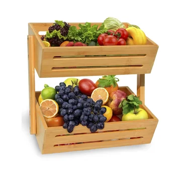 Heavy Duty Bamboo Fruit Basket 2 Tier Vegetable,Fruit And Bread Basket ...