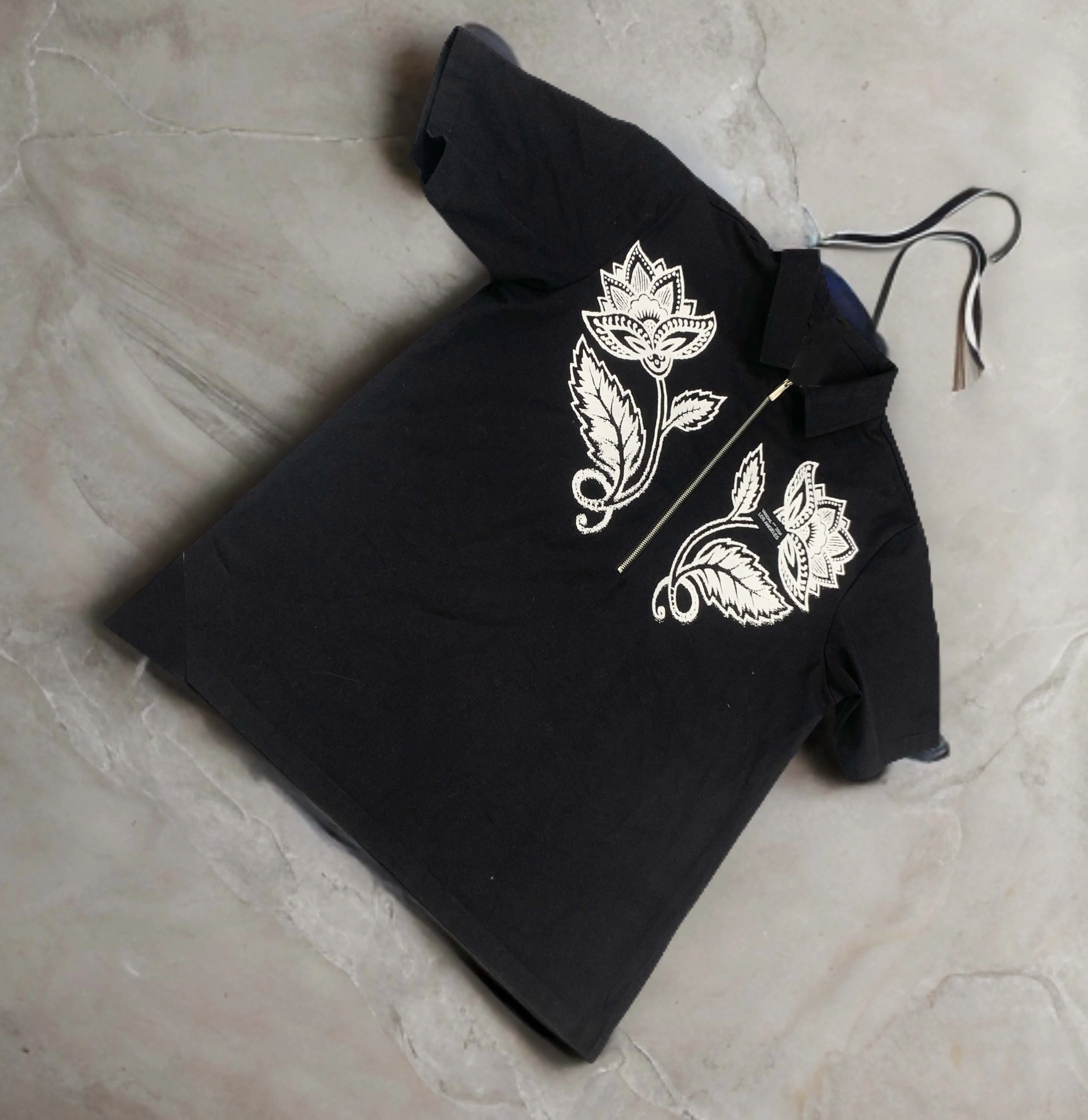 For Designer Streetwear T-shirt Half Zip Short Sleeve Duck Canvas Graphic Printed Long Oversized Boxy Vintage Work Shirts Men gallery 2