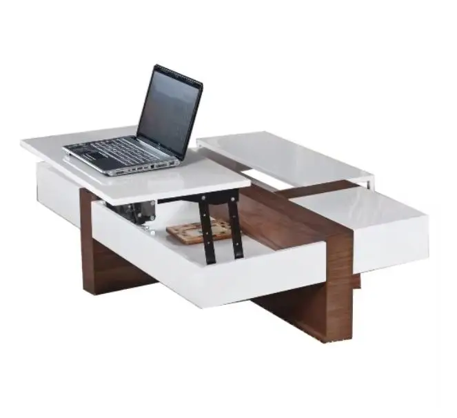 YuanFu Modern White Smart Lift Top Coffee Table Height Adjustable Wooden Furniture for Home Living Room Use
