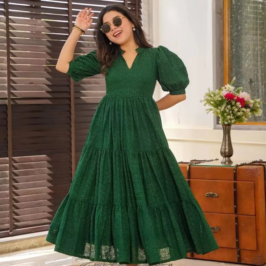 Green Georgette Gown with Floral Digital Print - Party Wear