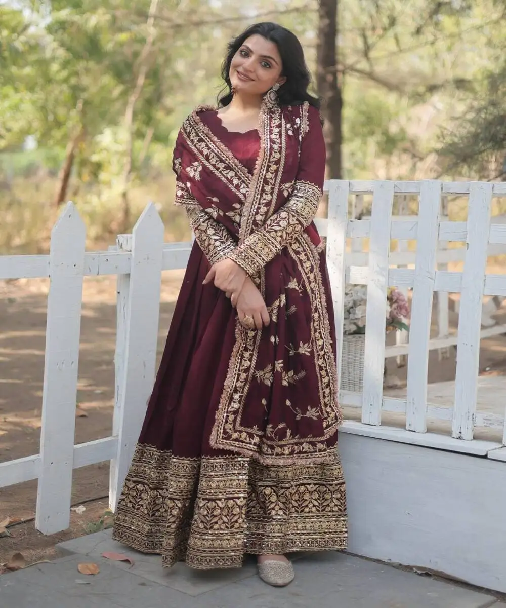 Fancy Anarkali gown with dupatta georgette embroidery lace work latest attractive trending gown in lowest price