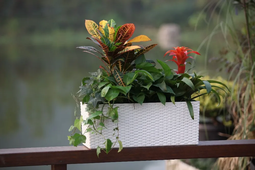 Plastic Planter Rectangular Potted Artificial Plant Home Garden Outdoor Flower Painting Design Synthetic Rattan