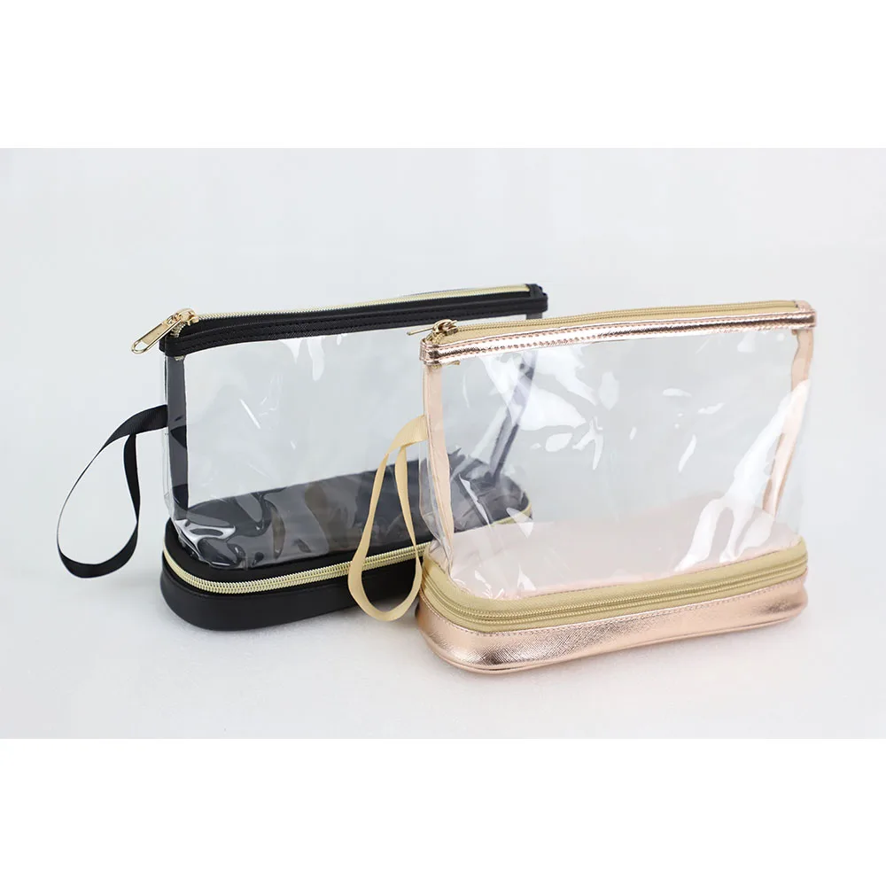 clear pvc toiletry travel kit bag WANDF TSA Approved Makeup Bag durable and firm 3 Pack Clear Toiletry Bag