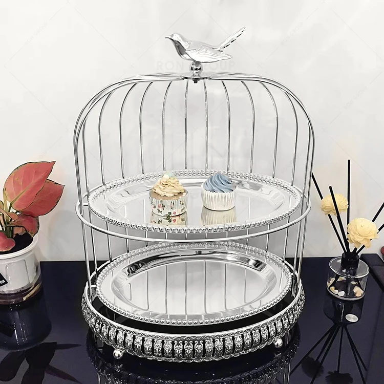 new arrival birdcage metal frame party decoration cake stand wedding dessert snack tray stand high end silver cake stand
