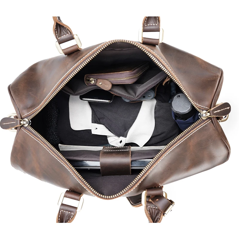 Factory Customization Wholesale Price Full Grain Crazy Horse Cow Leather Weekend Overnight Travel Leather Holdall Bag Daffle Bag