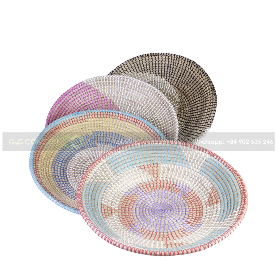 New Design Pretty Color Basket Wall Art Decor For Home Shop Round Seagrass Handwoven Basket Wall