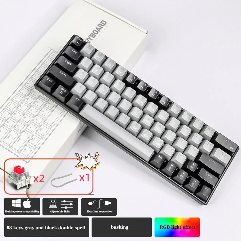 60% Wire Ergonomic Mechan Computer Switch Switches Usb Custom Backlit Mechanical Backlight Mini Rgb Gaming Keyboard