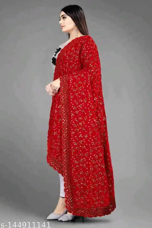 Purple Sequence Embroidery Indian Pakistani Traditional Velvet Dupatta