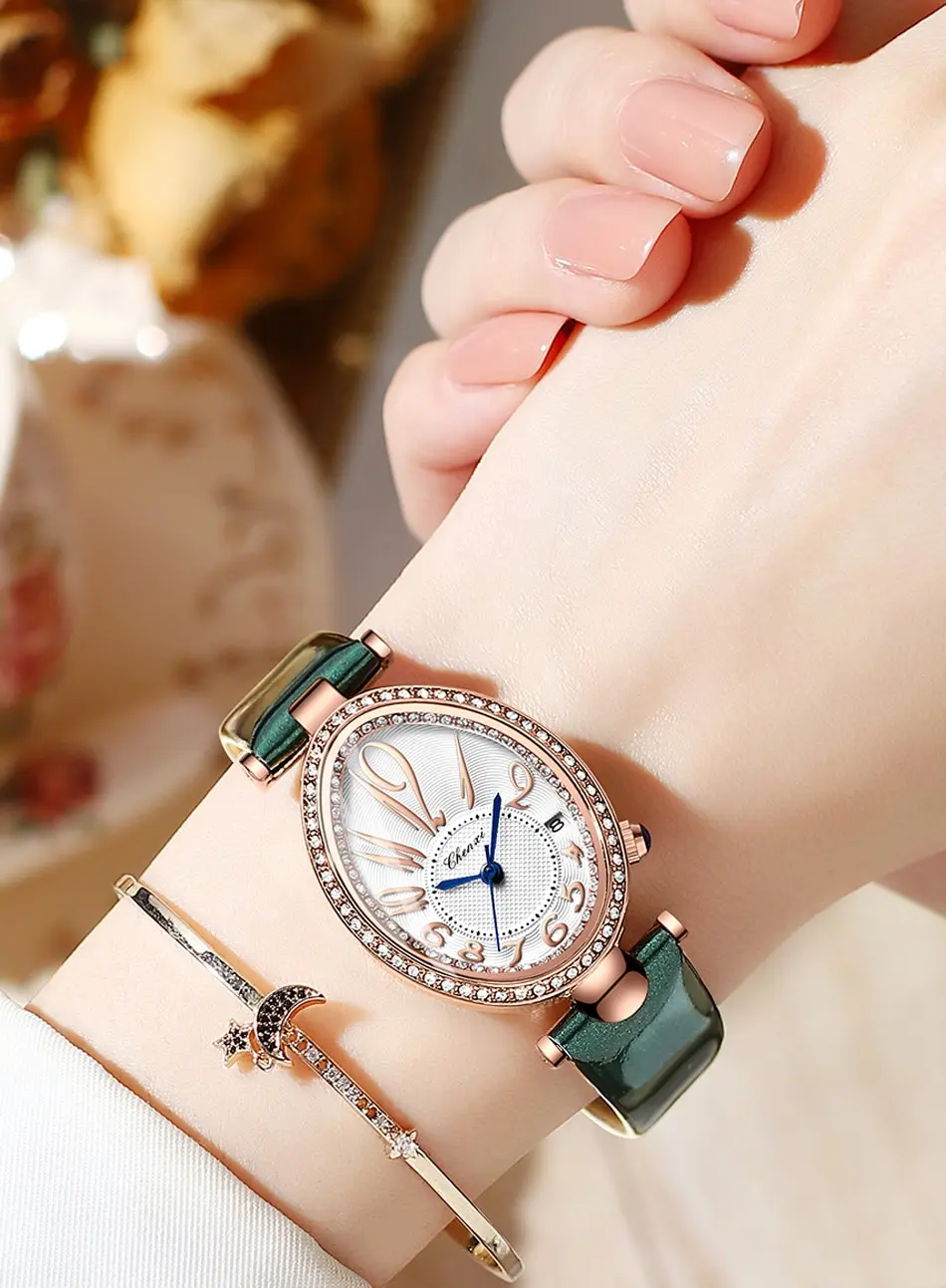 Chenxi 326 Fashion Watch Women Luxury Brand Irregular Elegant Quartz Female Clock Leather Rhinestone Watch for Women Dropship