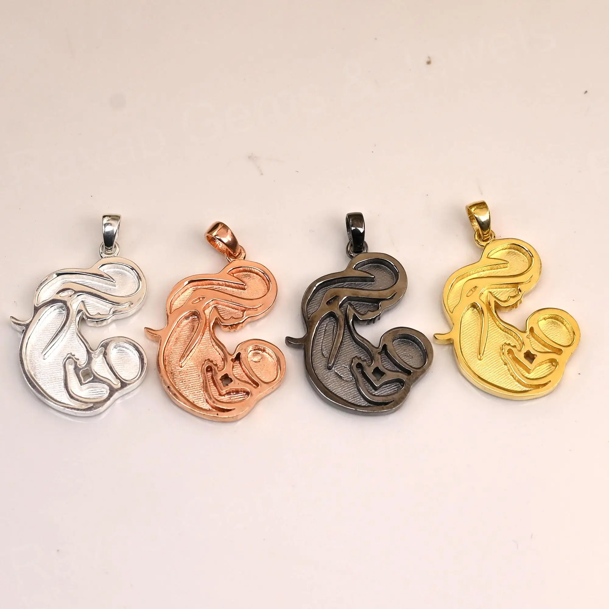 Handmade 14k Gold Plated Sterling Silver Mother Baby Mom Breastfeeding Blank Bezel Setting Pendant 32x22mm 18-inch Chain DIY Bag