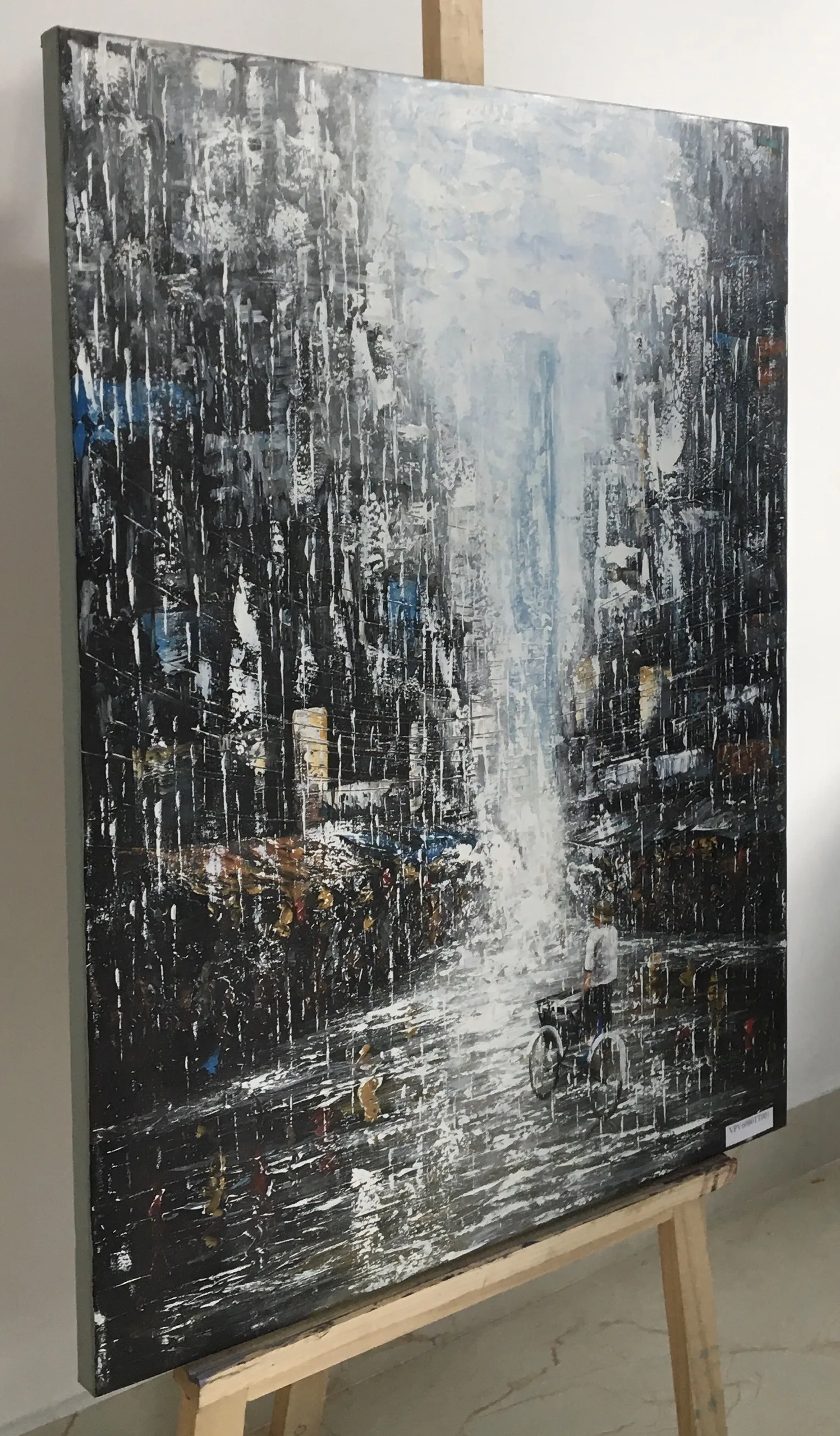 Vinpi Custom Abstract Sad Rain in City Canvas Oil Painting for Home Office Hotel Cafe Decor Handpainted & Printed Application