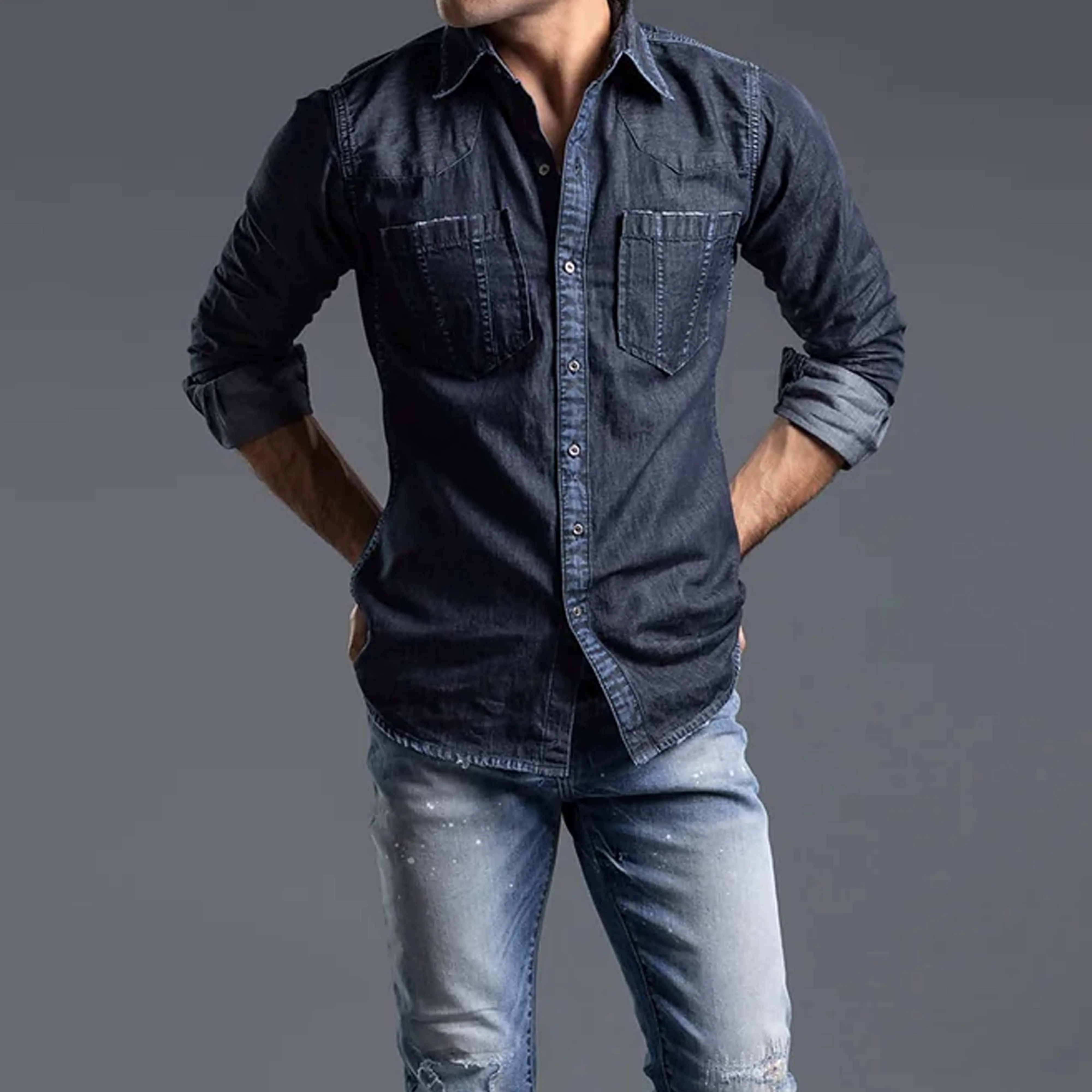 Hot Selling High Quality New Style Jeans Shirts 100% Cotton Slim