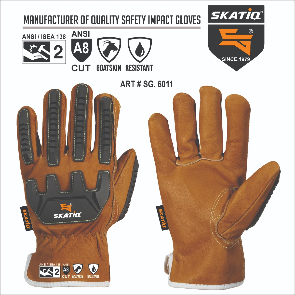 Sg6011 Premium Leather Impact Gloves With 360 Cut Liner Ansi A8