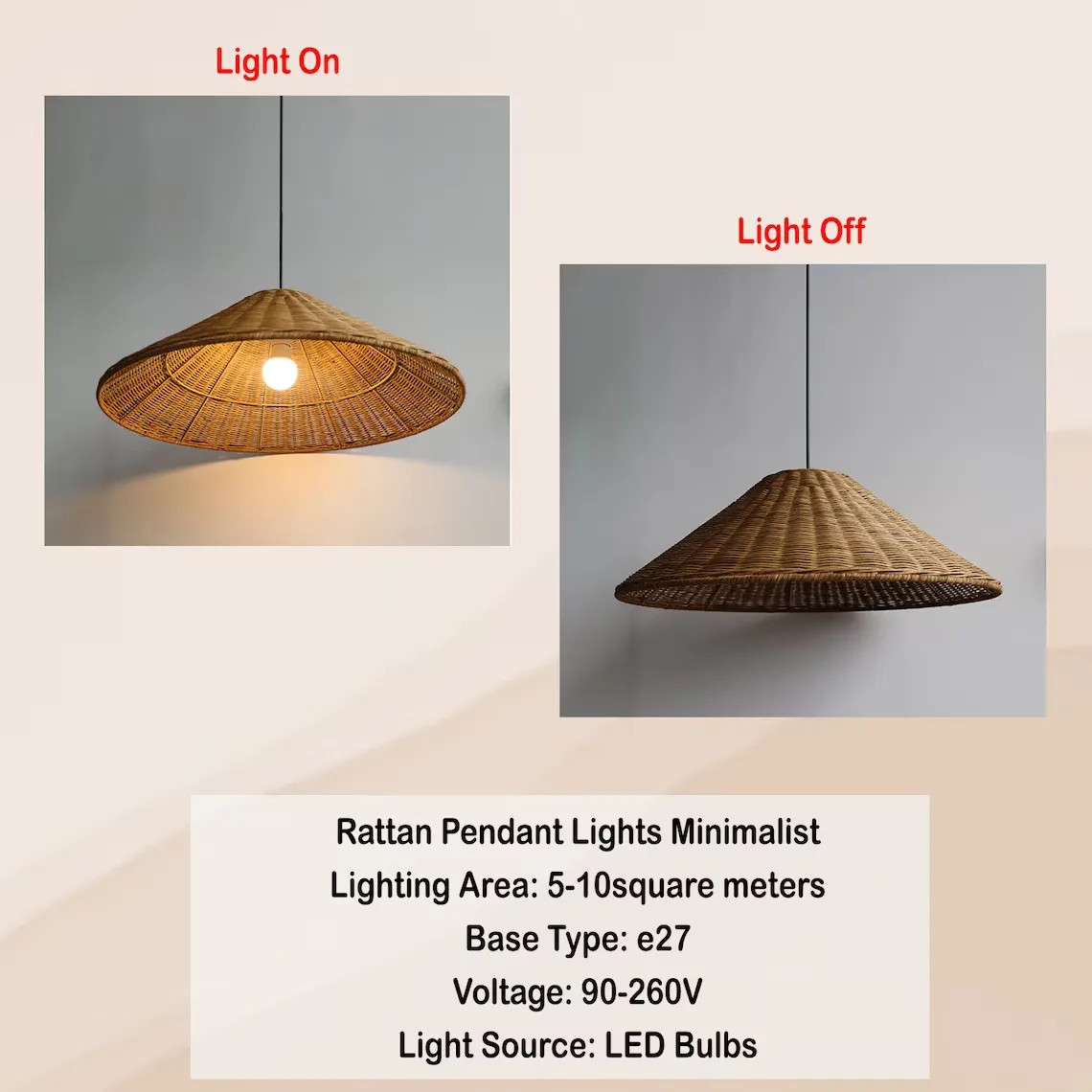 Vintage Rattan Lampshade Farmhouse Minimalist Rattan Pendant Light