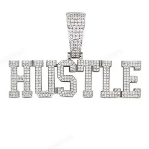VVS Moissanite Diamond HUSTLE Pendant Custom Hip Hop Unisex Gold Plated Party Jewelry Latest Designs