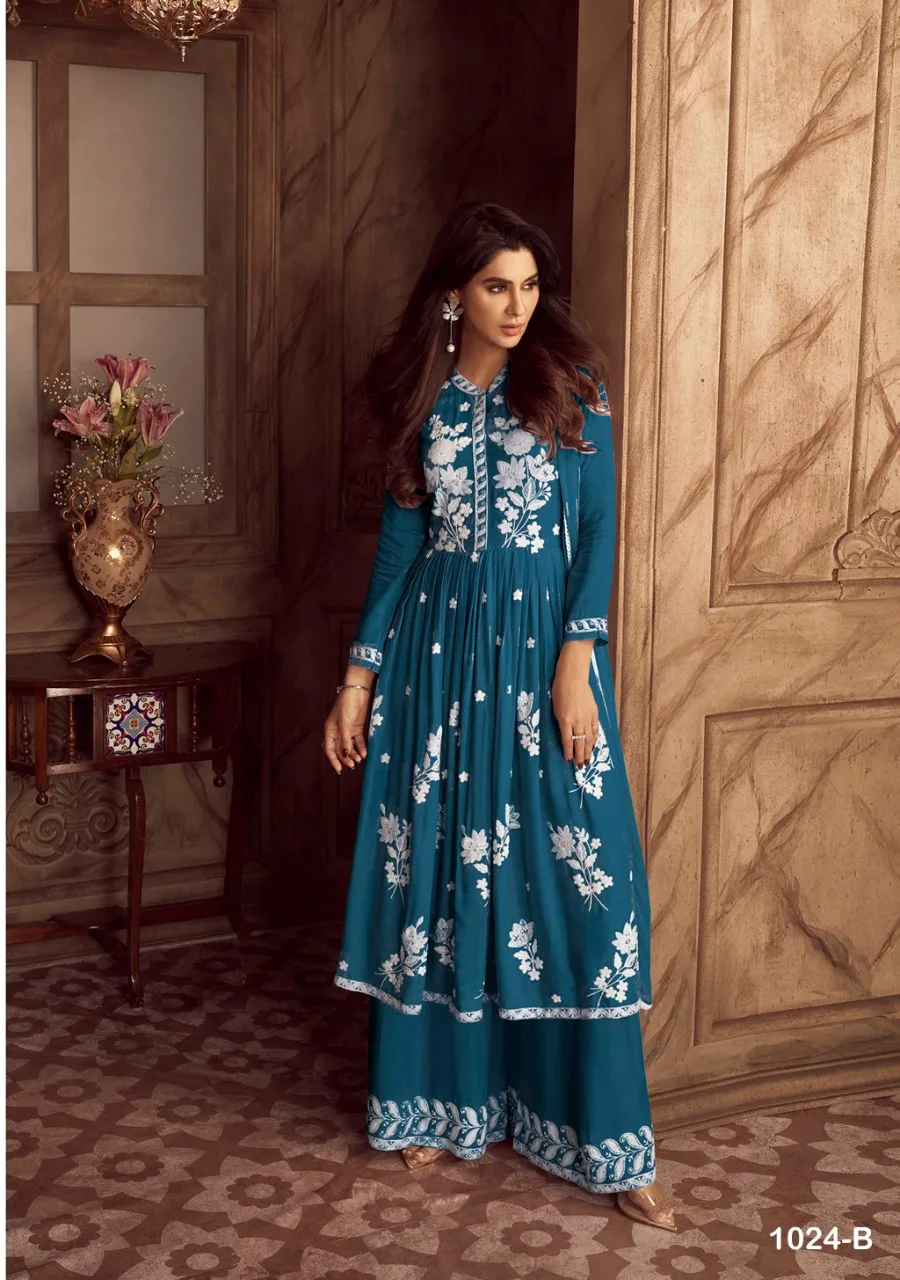 Islamic Pakistani Designer Rayon Embroidery Anarkali Kurti Palazzo Set for Womens Girls Wedding Party Function Wholesale Rate