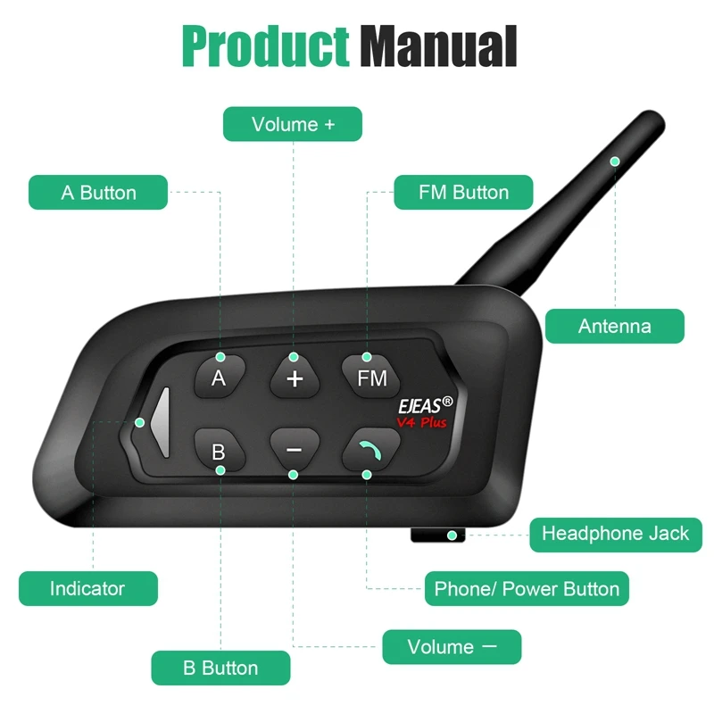 Ejeas V4C 1500m Range Bluetooth Competition 4 Person Football Walkie Talkie Long Range Soccer Referee Intercoms