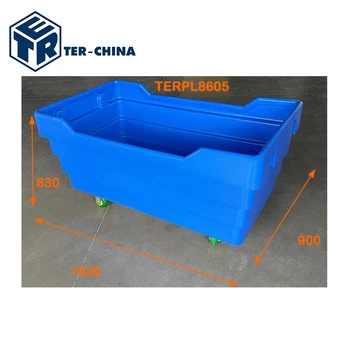 900L Durable Blue FRP Plastic Laundry Trolley  Cart Commercial Cargo & Storage Equipment for Organization Cleaning and Storage