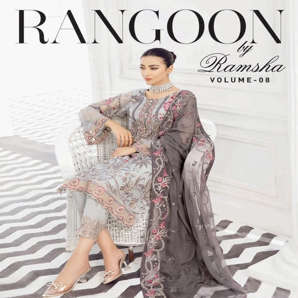 Pakistani Original Branded Suits Chiffon 3 Piece Suits By Ramsha Volume