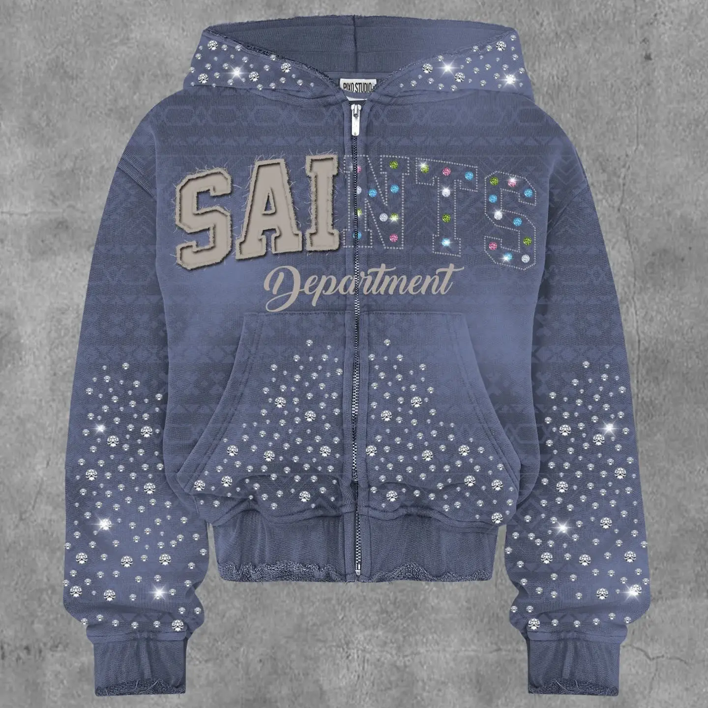 Acid Wash Rhinestone Hoodie - Unisex Oversized Streetwear