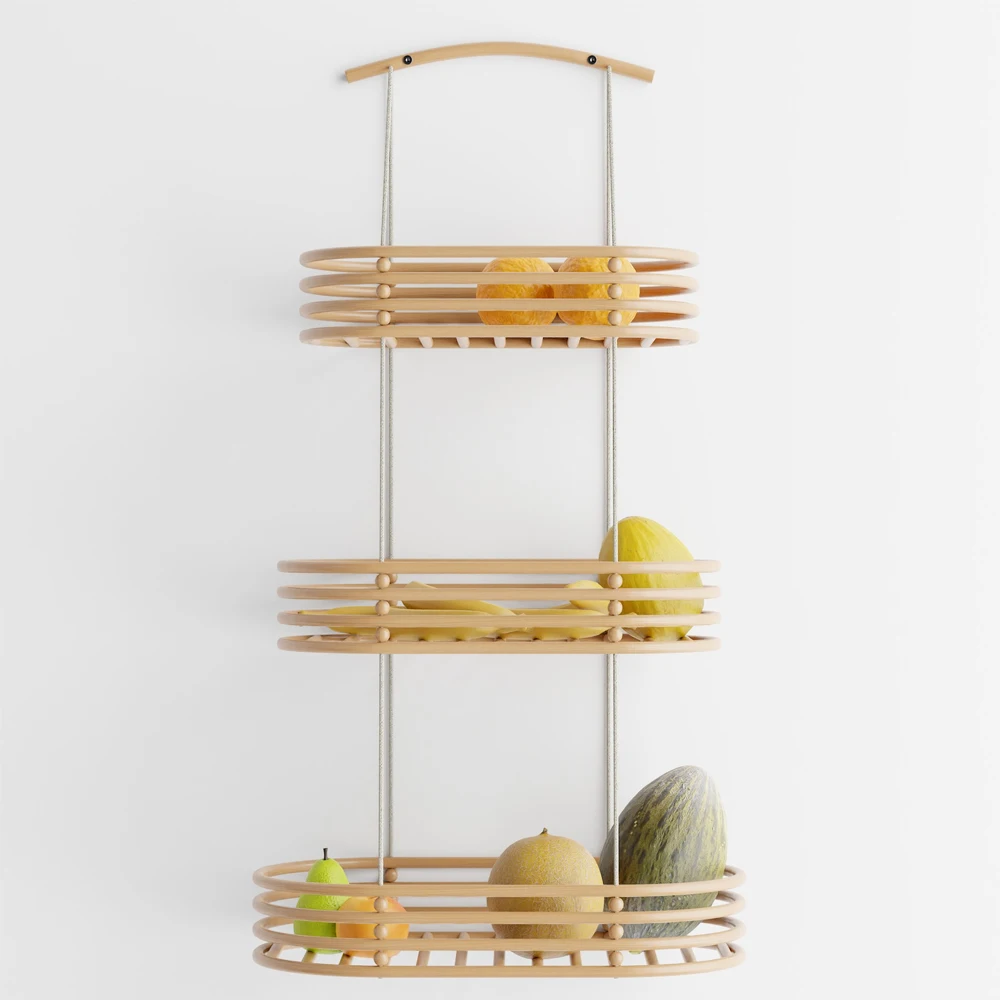 Tri Tiered Hanging Basket Fruits And Veggies Basket Hanging Wall