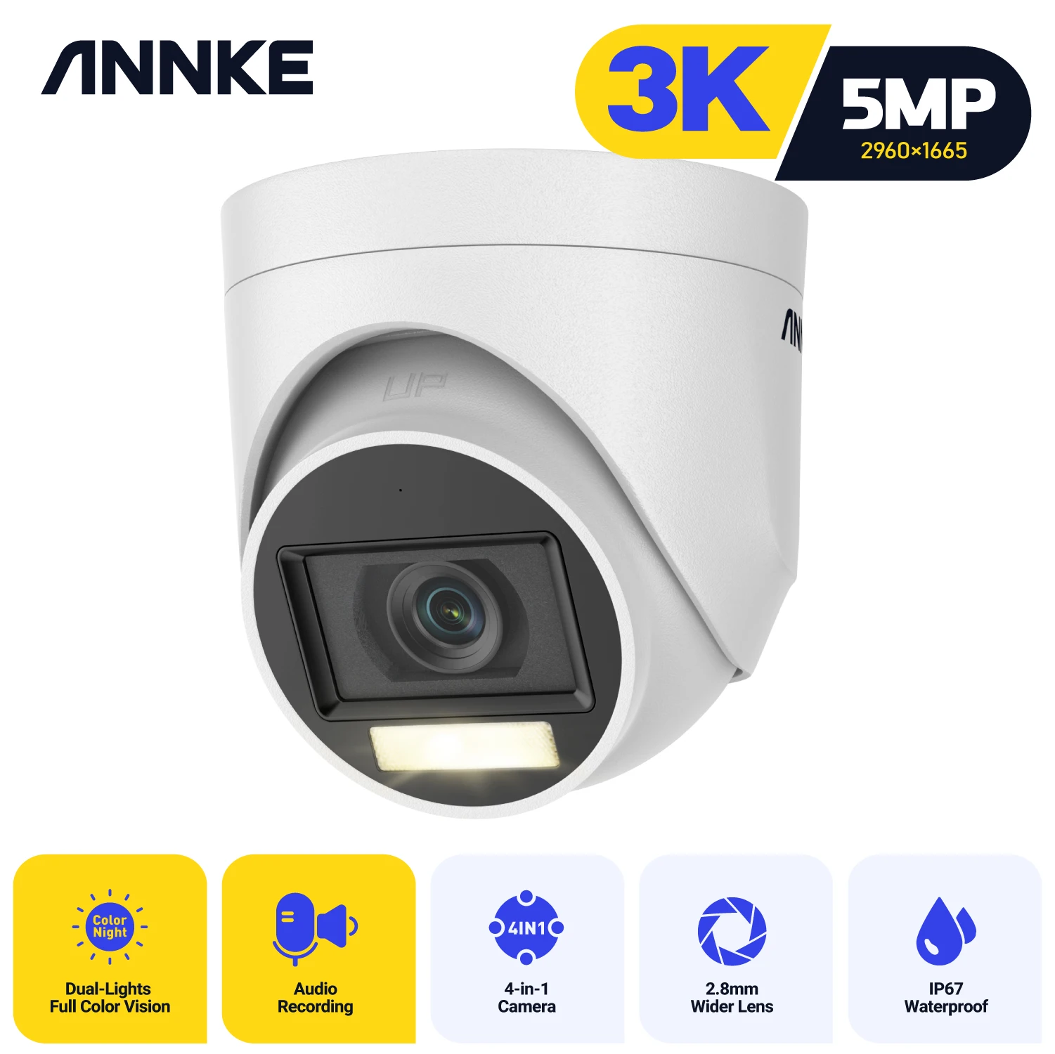 3K 5MP Outdoor Security Cameras - AI Motion Detection ＆ Siren, 360° View PTZ, IP66, Auto Tracking, 2-Way Talk, Color Night Vis　並行輸入