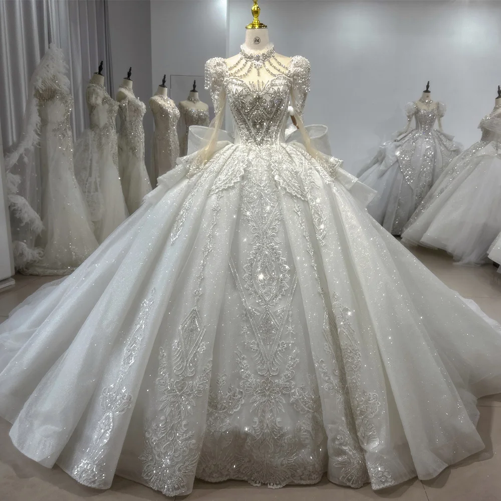 bling long sleeve wedding dresses Wedding Gown Lace Sparkle Dress Bling Lace A-line Deep V-neck See Through Long Sleeves