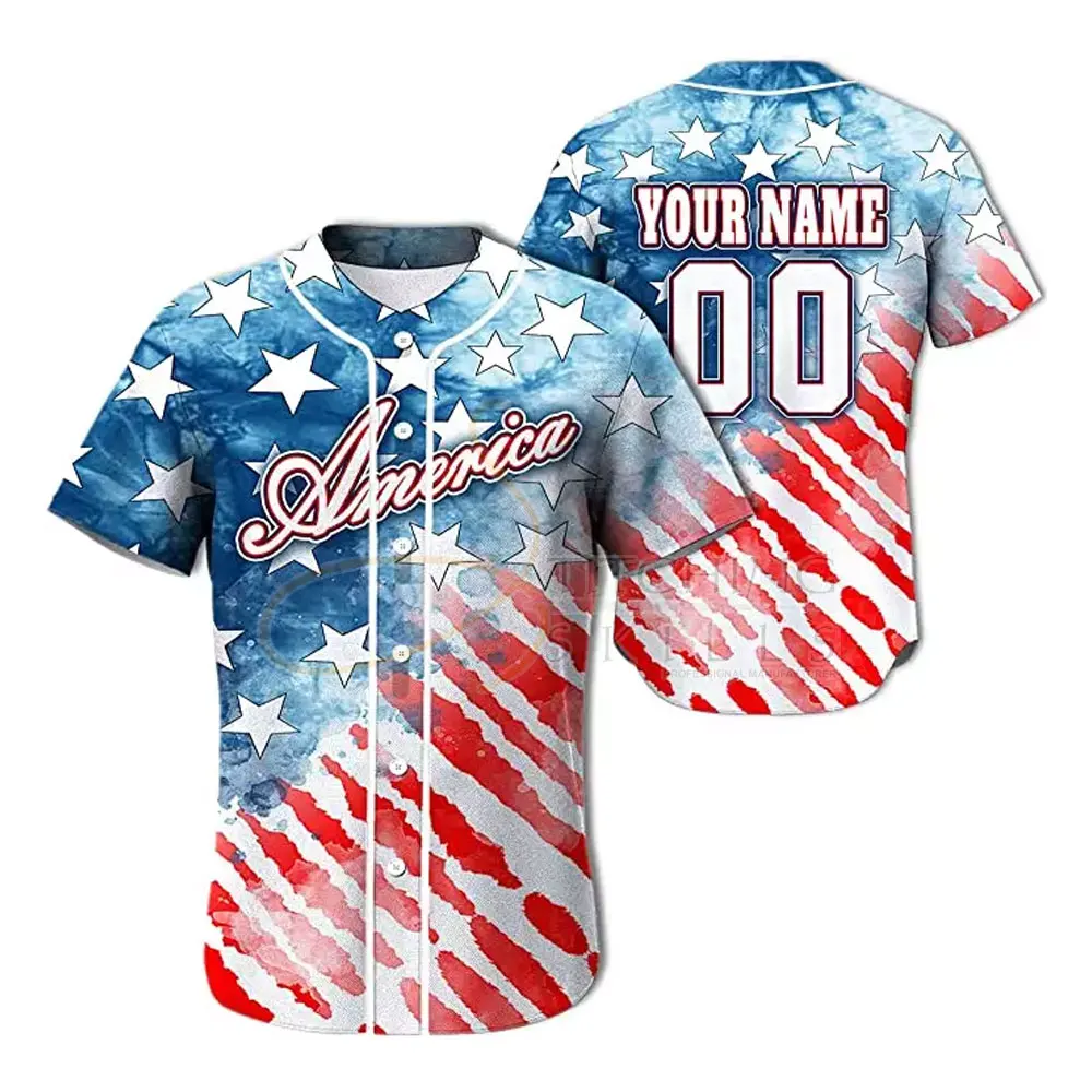 : Greater Half Custom Baseball Jersey Button Down USA Red America  #1 (Small-4XL) : Sports & Outdoors