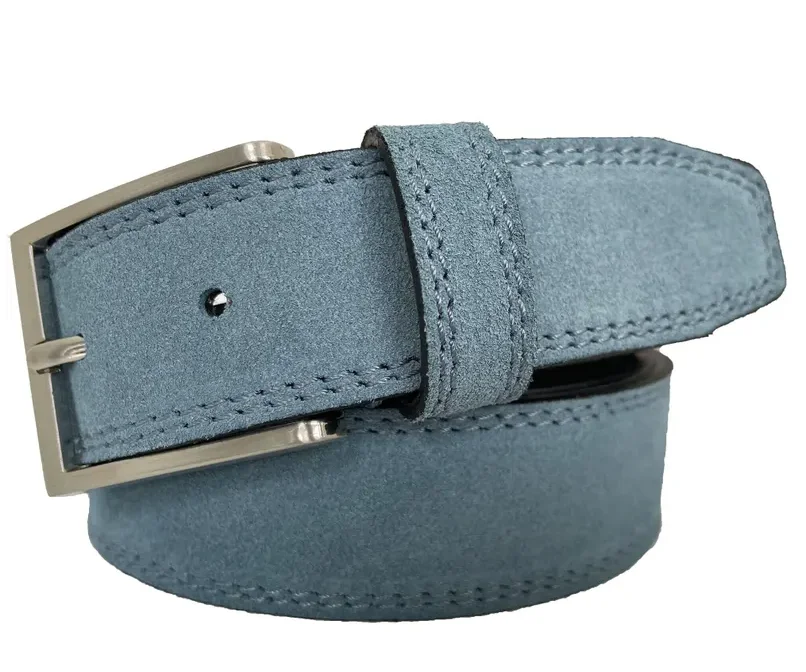 Men's Suede Blue Jeans Belt with Satin Buckle 4cm Width Genuine Leather Steel Buckle for Men Women and Kids Pakistan Gift