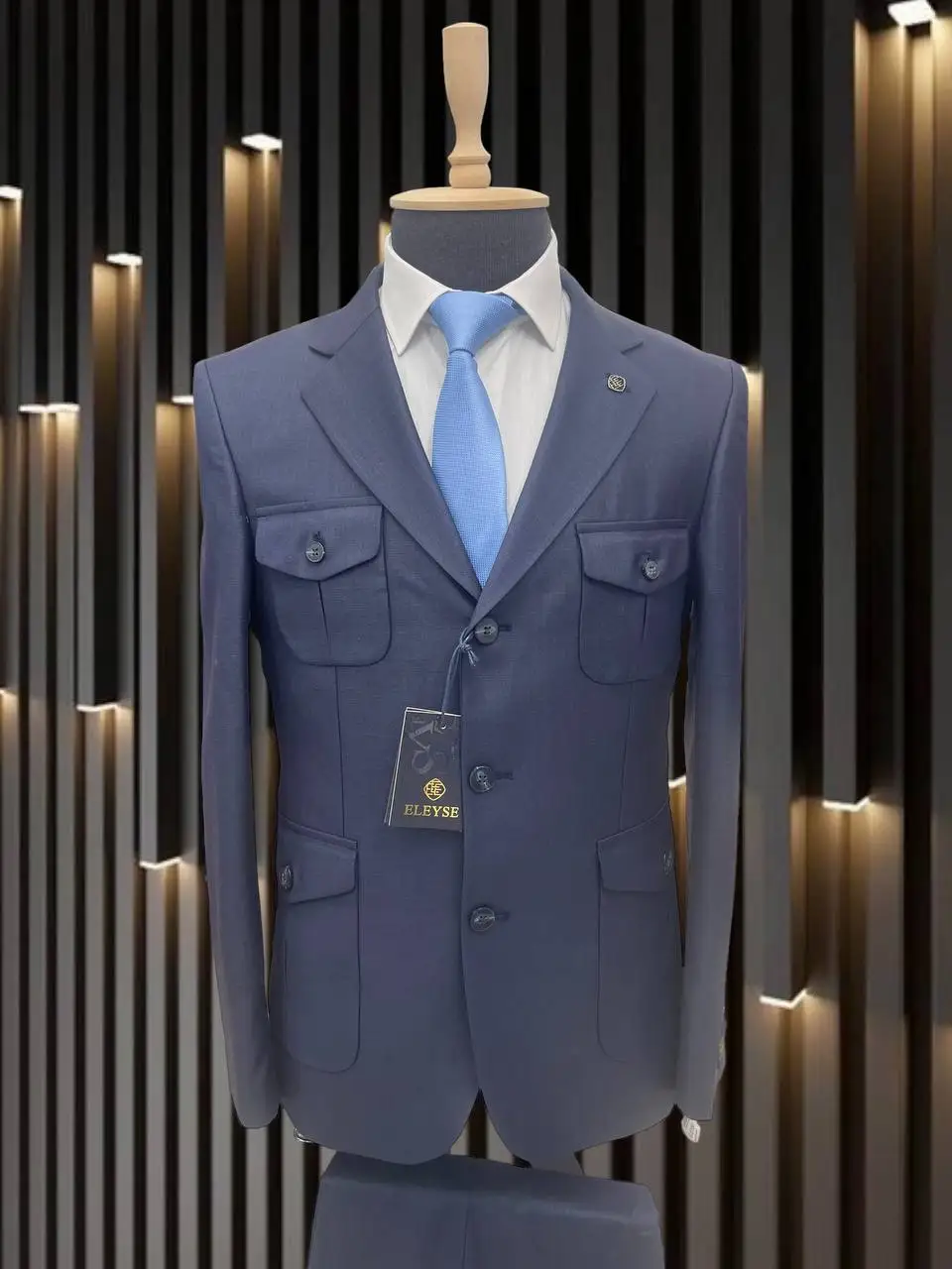 Blue Black Safari Men's Suits Tailormade Blazers Pants Normal Business