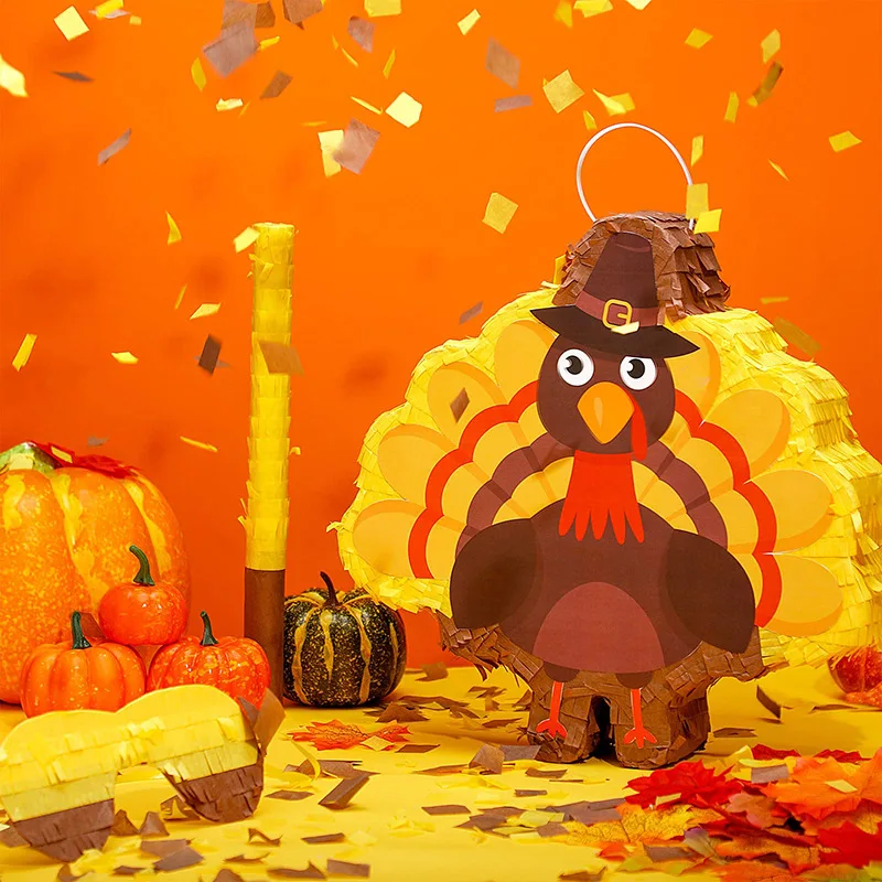 Thanksgiving Day Pinata with Blindfold Bat and Confetti for Thanksgiving Turkey Theme Parties Carnival Decoration