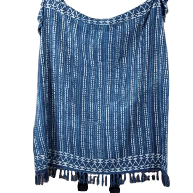 Роскошное хлопковое одеяло цвета индиго с принтом ручных блоков для домашнего декора оптом декоративное