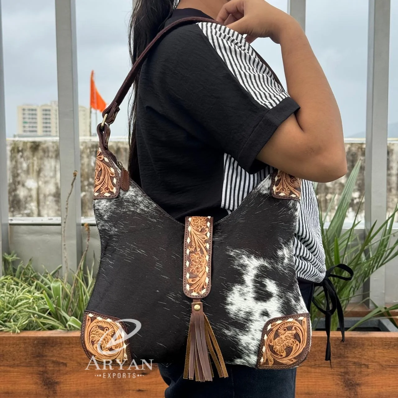 Hand Tooled Genuine Leather Hobo Bag Luxury Durability