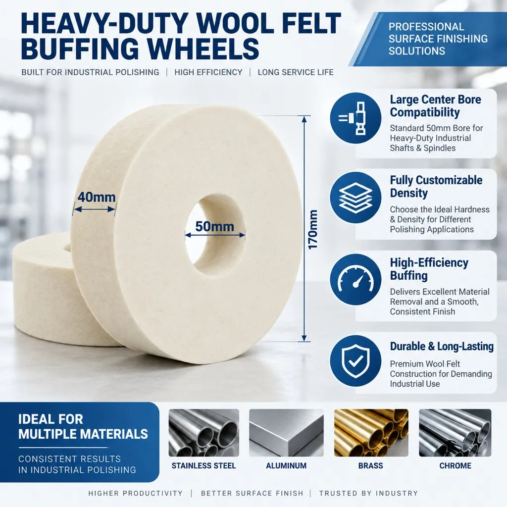 Heavy-Duty Wool Felt Buffing Wheels for Stainless Steel Aluminum Brass and Chrome Finishing