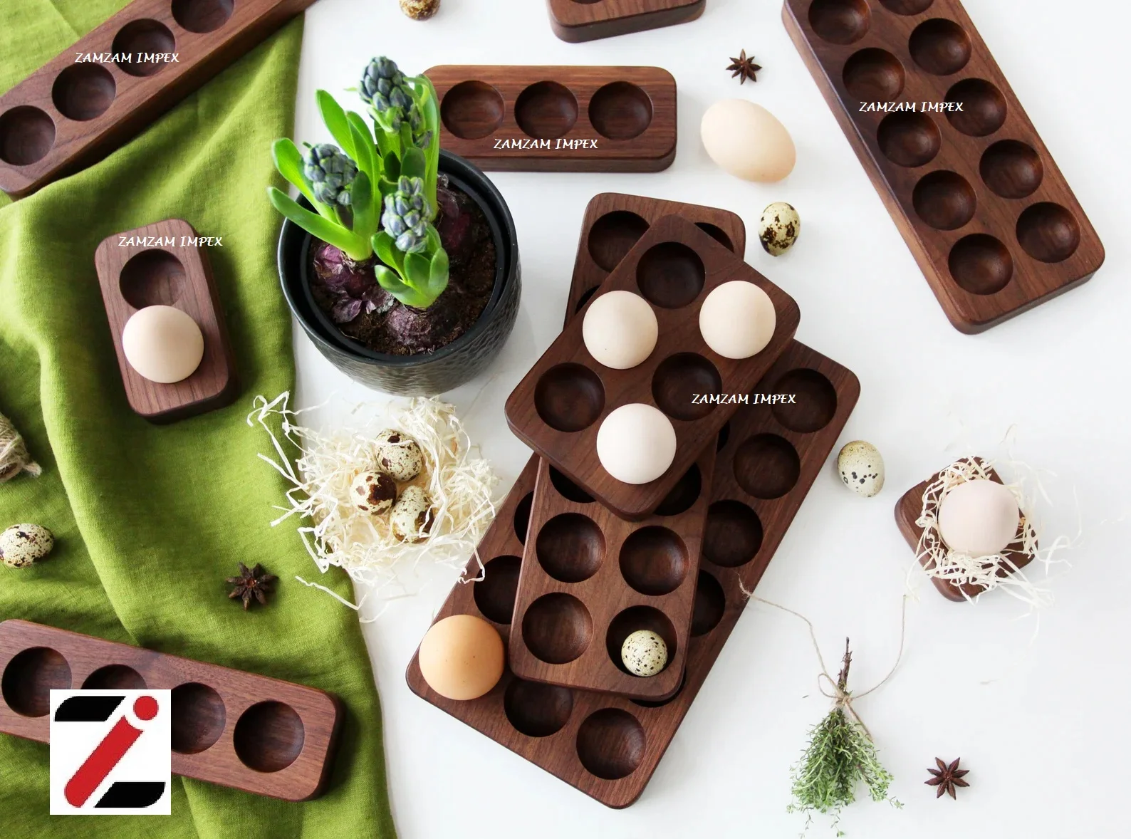 Handcrafted Mango Wood Deviled Egg Tray with Handle  12 Slot Wooden Egg Serving Platter for Parties and Kitchen Use