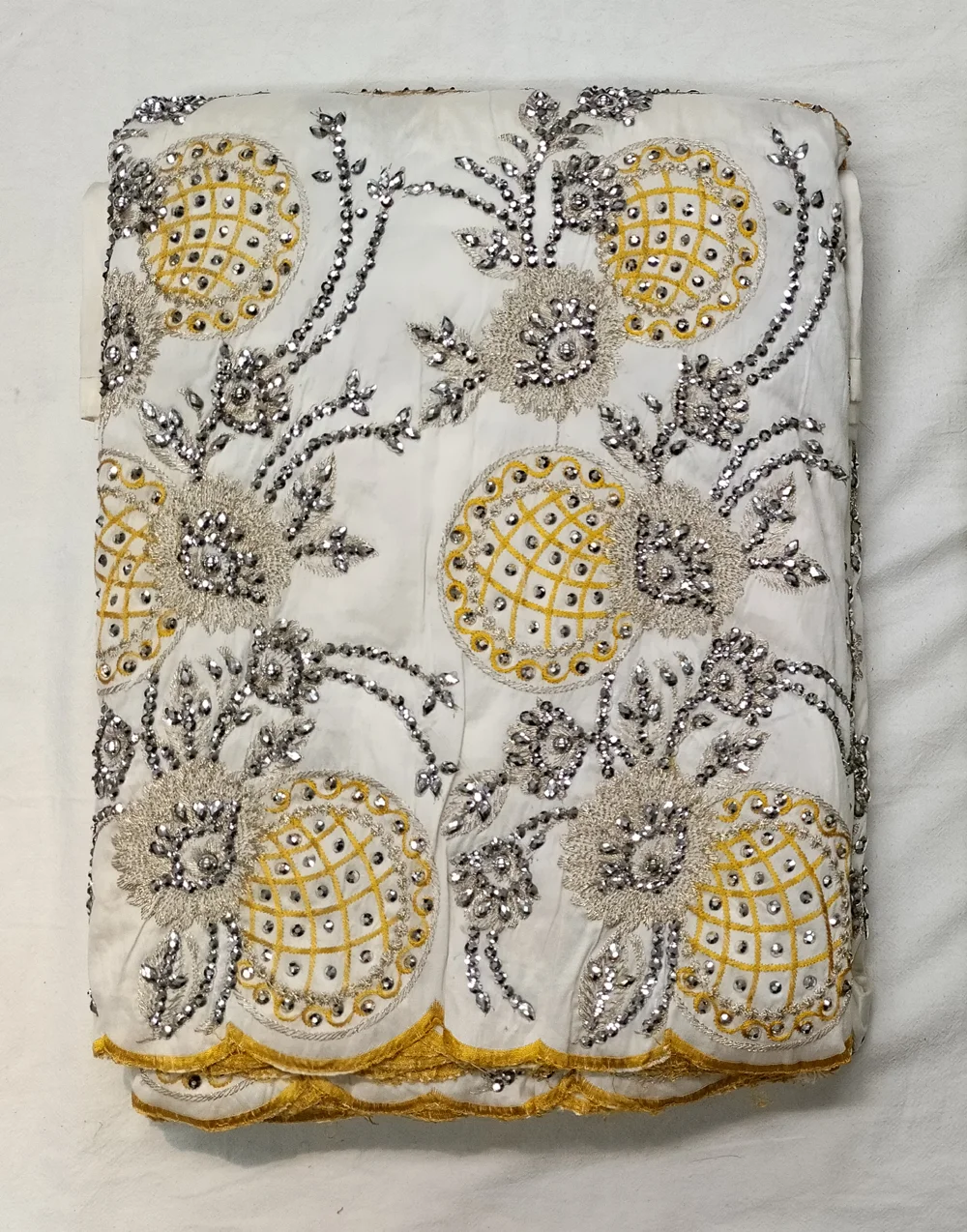 High Quality Embroidered Indian Raw SIlk George Wrapper Silver Stone Handmade Bead Nigerian Traditional Dresses Women Clothing