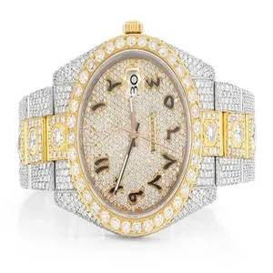 Custom Arabic Dial High Fashion Business Stainless Steel Mechanical Moissanite Diamond Studded Analog Unisex Wrist Watch Iced