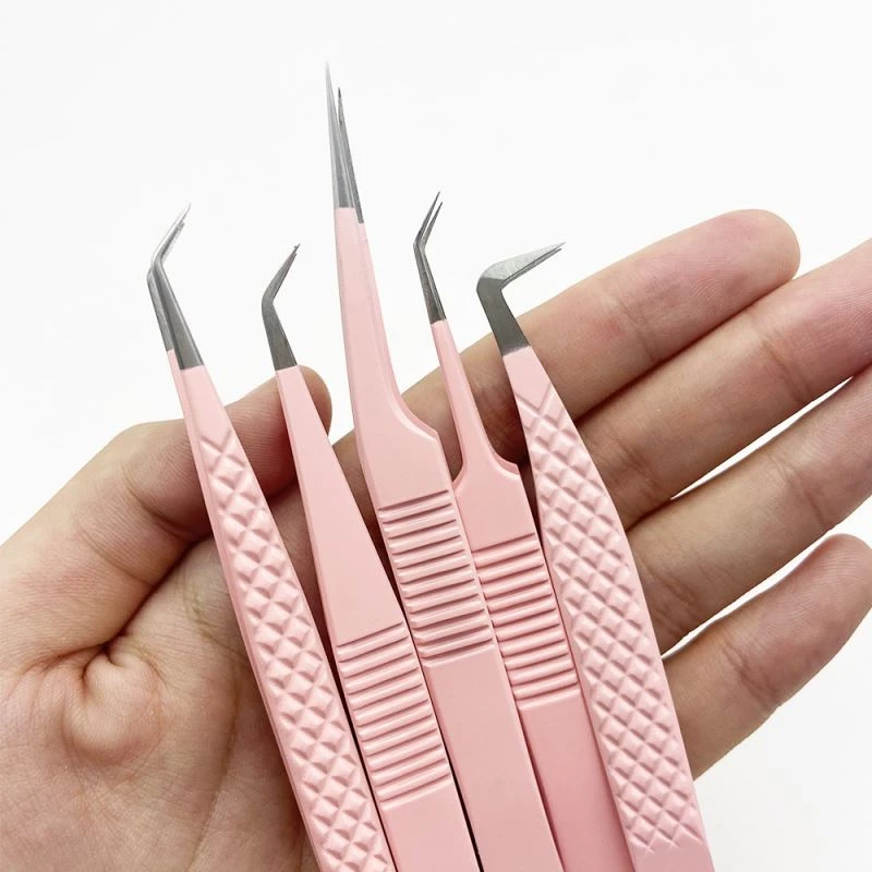 Oem Custom Pink Tweezers Volume 90 Degree Private Label Eyebrow