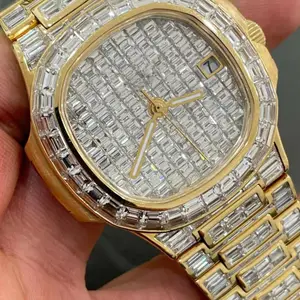 Hand Made Brilliant Hip Hop Fully Iced Out Round Dial Wrist Watch New Customized Design VVS Clarity Moissanite   Diamond Men